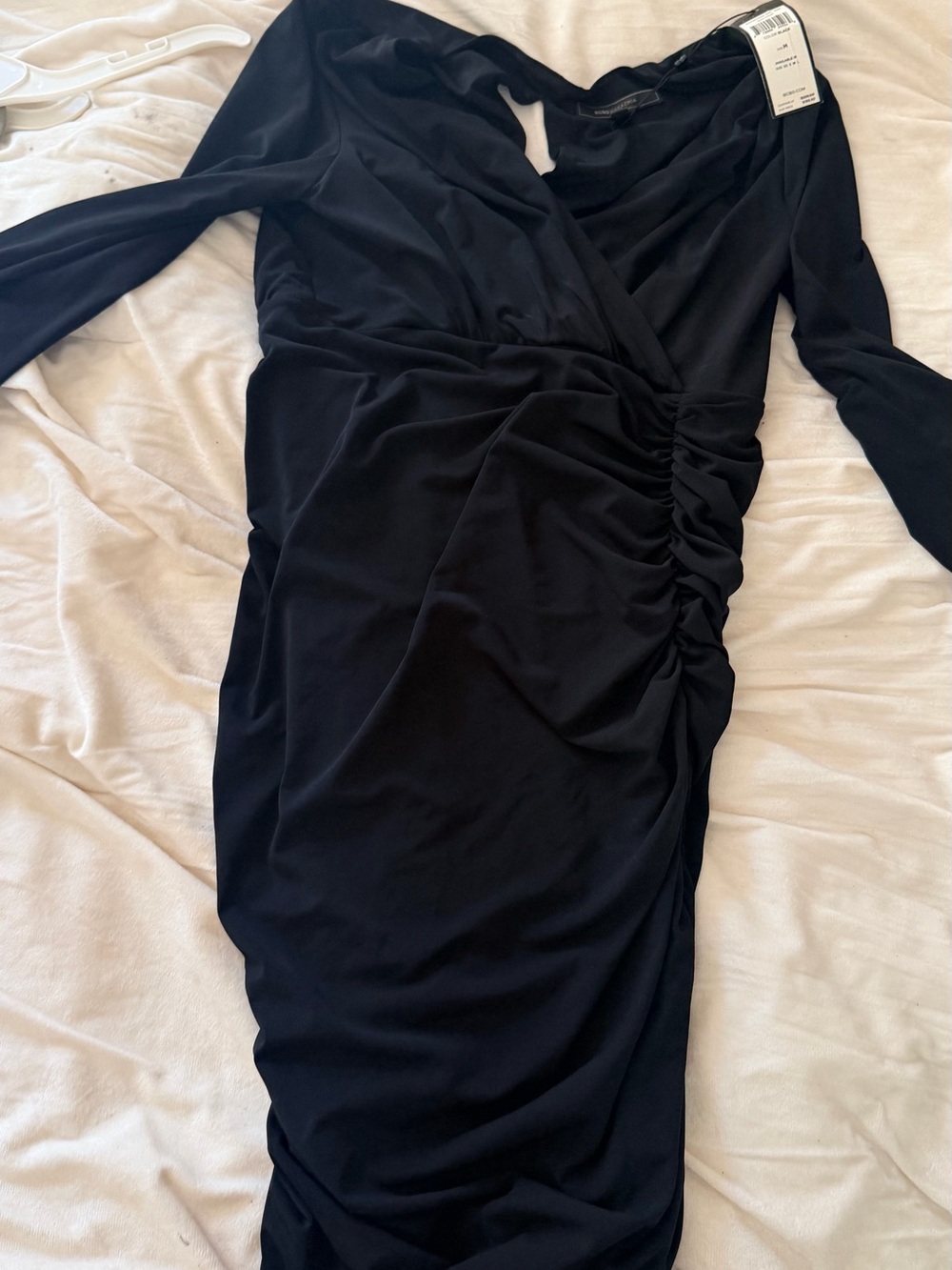 BCBGMaxAzria Black Ruched V-Neck Midi Dress